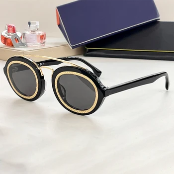 FF Кръгли Слънчеви Очила Gold Verge FOL548 С Двоен Метален Мост Ацетатные Очила с Uv400 Дамски Дизайнерски Маркови Мъжки Черепаховые Очила