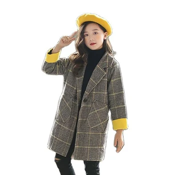 Дълго палто за по-големи момичета, яке, дебели топло палто, връхни дрехи с клетчатым модел за момичета, палта, детски всекидневен стил, детски дрехи за момичета