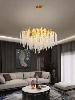 Подвесная лампа Nordic Luxury Crystal Led за хол, спалня, маса за хранене, домашен интериор в стил Loft, Златна Ракита полилей във формата на клони на дърво
