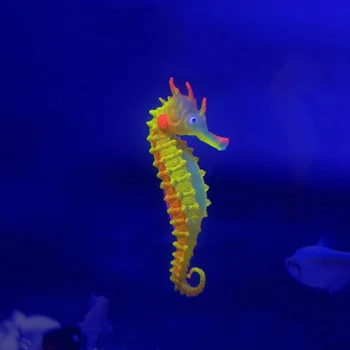 Аквариумный Нажежен украшение във формата на морско конче, светещи в тъмното Ландшафтен дизайн, Силикон морско конче, Светлинен украса за вашия аквариум, Хипокампуса