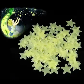 Hot нови 100ШТ 3,8 см ... Сияеща Звезда Стикер на стената Светещ луминесцентна 3D Детска Спалня Таван Домашно Тъмно Място Междузвездни Стикери за стена