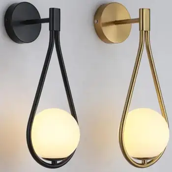 Скандинавска индивидуалност Творчески хол Метален стенен лампа Мода Модерна минималистичная модел Нощни стъклена стена лампа Спалня