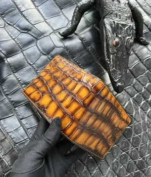 Нови модни мъжки портмонета от кожа на алигатор, същински алигатор естествена кожа къса портфейла организатор на момчето марка луксозни карти на притежателя на портфейла
