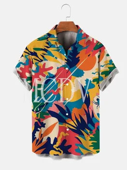 Хавайска риза с 3D принтом Art Colorblock, мъжки и дамски ежедневни дишаща хавайска риза с къс ръкав