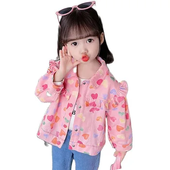 Палта за момичета, палто с разноцветни сърца за момичета, детски палта в разговорния стил, пролетно-есенен детски дрехи за момичета