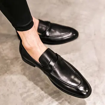 Официалните Мъжки обувки Кожени Офис обувки Мъжки Класически кафяви Лоферы за рокли Мъжки елегантни обувки черен цвят Luxury Chaussure Homme