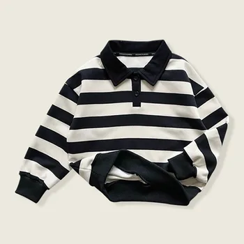 Нов модерен случайни шарен пуловер за момчета, риза поло в корейски стил с дълъг ръкав, детски дрехи