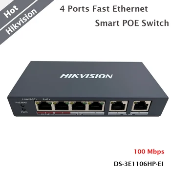 Hikvision 4 Порта Fast Ethernet Smart POE Switch Мрежа 100 Mbps и PoE порт, RJ-45, IEEE 802.3 at/af/бт 300m Long Range Transmiss