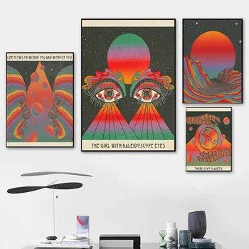 Плакат на рок-група KPsychedelic Eye Mushroom от крафт-хартия, ретро плакат, стенни живопис, проучване на естетическо изкуство, етикети с малки размери