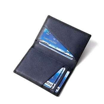 2024 Луксозен RFID Двойна Малък Портфейл за Карти в Контрастен Цвят, с Петна във формата на Кръст От Естествена Кожа, Мъжки Титуляр За Кредитни Карти