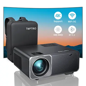 Външен проектор TOPTRO TR22 с поддръжка на 4K Вграден 1080P Full HD 480 ANSI 5G WiFi, Bluetooth Проектор с корекцията на трапецовидните изкривявания 4D/4P
