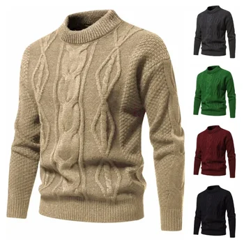 Дебели топъл пуловер с висока воротом, мультистильный жаккардовый пуловер, ежедневни приталенная мъжки дрехи
