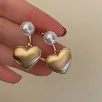 Нови модни Елегантни обеци с перли във формата на сърце, Жокера, Сладък, Елегантен, темпераментни Дамски обици капка