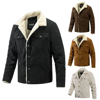 Мъжки ежедневни яке с джоб и копчета, топли зимни връхни дрехи, зимни тънка сако с ревери в ретро стил, вдигане на вельветовая яке, външна търговия