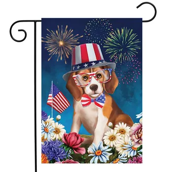 Знамена с вълк за честването на Деня на Независимостта, Градински флаг, Патриотичен Кученцето е на Четвърти Юли, за Монтиране на стена, Стена за флагштока