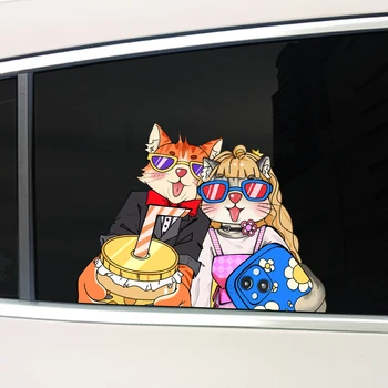 Двойката любители на котки в слънчеви очила Автомобили стикер за автомобил, мотоциклет лаптоп Модни етикети с шарките на сладък животни