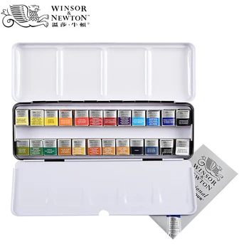 Професионален набор от акварельных бои Winsor & Newton, 12 цвята, 24 цвят, метален корпус