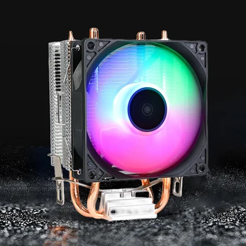 Вентилатор на cpu охладител, 2 топлинни тръби, 9 см, вентилатор за охлаждане на процесора, хидравлични лагери, цветен светлинен ефект RGB, компютърни аксесоари за INTEL AMD