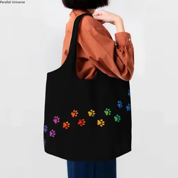 Чанта за пазаруване с хубав принтом под формата на Кучешки лапи, за многократна употреба холщовые чанти за пазаруване, чанта за снимки, подаръци