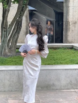 Дамски Реколта Дълга пола Рокля в китайски стил с бродерия и шнур, Елегантни Тънки Секси вечерна рокля с дантела на Русалка, Пролет 2024 г.