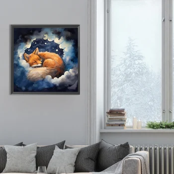 5D направи си САМ Пълна кръгла бормашина, Диамантена живопис Лисица в облака Комплект за декорация на дома