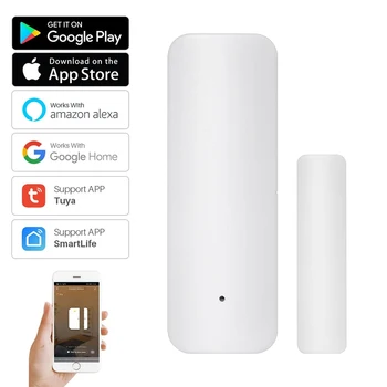 Sasha Smart Wifi Сензор за отваряне и затваряне на врати, прозорци, детектори от приложението Домашна охранителна алармена система с Алекса Google Home Smart Life