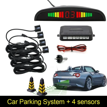 Автомобилен парктроник, led сензор за паркиране с 4 датчици за задна скорост, Резервен Автомобилен паркинг радар, монитор детектор, система подсветка на дисплея