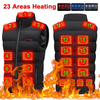 Жилетка с електрически нагревател, 23 зони за отопление, мъжки топлинна топло за тялото, лека топло яке с подгряване, USB зареждане, за риболов на открито