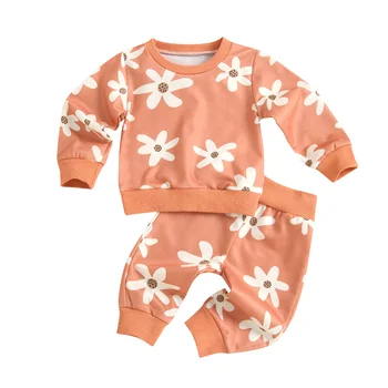 Костюм За блузи и панталони за новородени момичета, модни блузи с дълги ръкави и дълги панталони на цветчета, пролет-есен