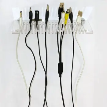 Акрилна стенни закачалка за кабели и органайзер с 20 гнезда за кабели; Разстояние от 3-5 мм