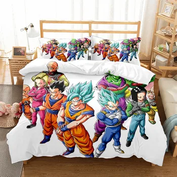 Обичай Комплекти спално бельо Son Goku Dragon Ball с анимационни принтом, Одеяло, Калъфка за възглавница, Комплект, подходящ за деца, Интериор на детска спалня