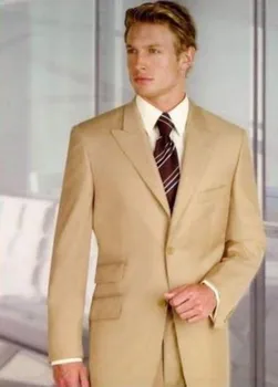 Мъжки костюми с Остроконечным лацканом на две копчета, Модни Вечерни Смокинги цвят Каки, Изработена по поръчка на Офис Бизнес Блейзър Terno Slim Fit (Яке + Панталон + Вратовръзка)