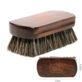 Четка за почистване на кожа и текстил с дървена дръжка от четина от конски косъм за купето на автомобил, мебели, дрехи, обувки, чанти, аксесоари