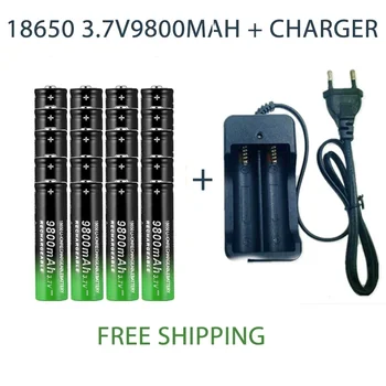 Батерия 18650 Акумулаторна батерия с капацитет от 3,7 В 18650 9800 mah Литиево-йонна акумулаторна батерия за фенерче + зарядно устройство