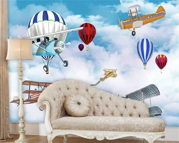 Тапети по поръчка HD синьо небе и бели облаци балон, самолет, детска стая, спалня и разтегателен фон декорация на стените на картината