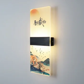 Класическа китайски пейзаж живопис, с монтиран на стената лампа, Акрилни лампа Украса на салона на Хотел Японското аплици Led монтиран на стената лампа