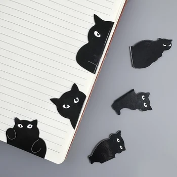 6шт Японската черна котка-отметка за книги, Сладки мультяшные магнитни скоби за страници, книжен маркер е Уникално устройство за четене, ученически пособия