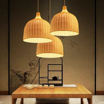 Бамбук окачен лампа ръчно плетене, тъкане в китайски стил, висящи лампи 18/19/30 см, осветителни тела за дома в ресторанта