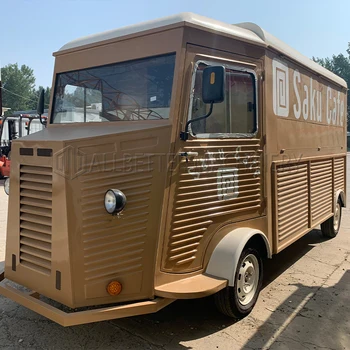 Продава мобилни количка за хот-дог Vintage Coffee Food Truck на открито, електрическа пътуваща кухня за превоз на хранене, напълно оборудвана за продажба