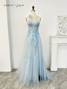 Светло сини вечерни рокли Lemon Джойс, дълги трапециевидные рокля без ръкави за момичета, празнична облекло, рокля на принцеса за бала, сватбена рокля