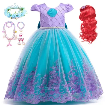Костюм Принцеса Русалка Ариел за момичета, детски рокля за cosplay, детска карнавальная облекло за парти по случай Рожден Ден, рокля на Русалка