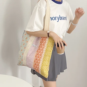 Дамски холщовая чанта през рамо, класическа пазарска чанта с флорални принтом, памучен бельо двупластова пазарска чанта, портфейл от еко-плат, дамски чанти-тоут