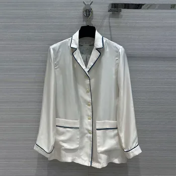 Удобни дамски пижамная риза с ревера от 100% коприна, риза с дълъг ръкав отзад, на новост, принт с изображение