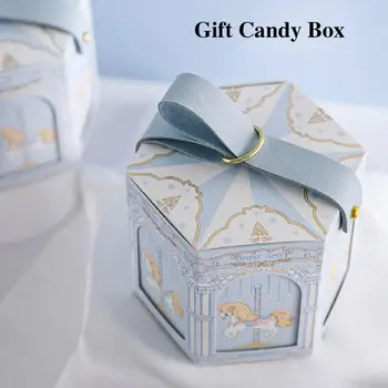 Атрактивен подарък кутия с дръжка за носене, подаръчен пакет, Преносима Подарък кутия за бонбони, Розови Въртележката, Подарък хартиена кутия