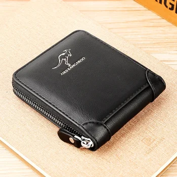Модерен и висококачествен мъжки портфейл, мъжки кратък чантата си, многофункционална чанта за карти, анти-кражба четка с цип, мъжки кожен портфейл