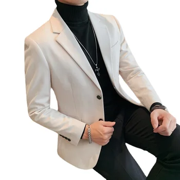 2022 Нов висококачествен ежедневния моден однобортный вълнен костюм мъжки монофонични яке Корейската версия Single Slim West