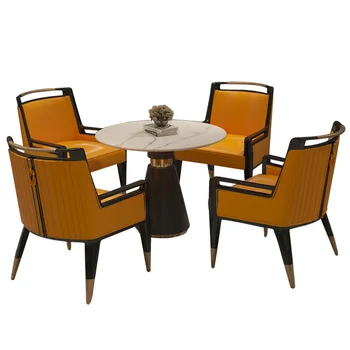 Трапезария стол за офис продажби удобства, модел ресторант, рецепция, Нов китайски маса за хранене и столове от масивно дърво