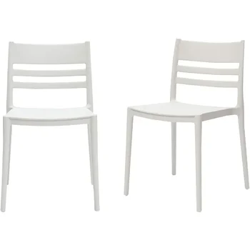 Основен Бял трапезария стол без подлакътници с накрайник задна опора-Комплект от 2 Пластмасови места за хранене столове премиум