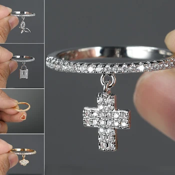 Луксозен Пръстен с окачване от кристали, Дамско Модно пръстен с пеперуда, Златен, Сребърен Пръстен с висулки, Сватбени Пръстени за пръстите