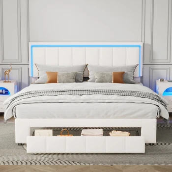 Живеейки легло-платформа с led подсветка и два ночниками, активируемыми движение, легло за съхранение на размер 